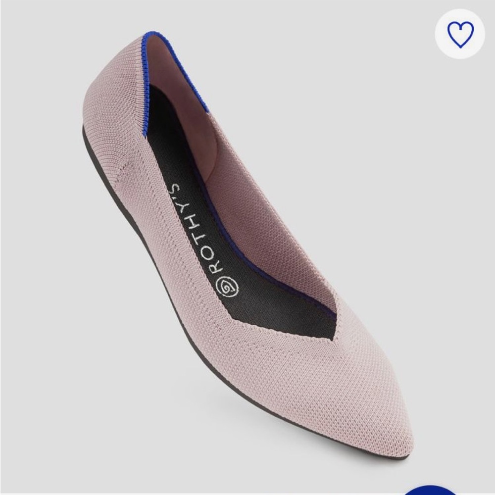 Rothy's Pink Pointed-Toe Flat with Blue Trim